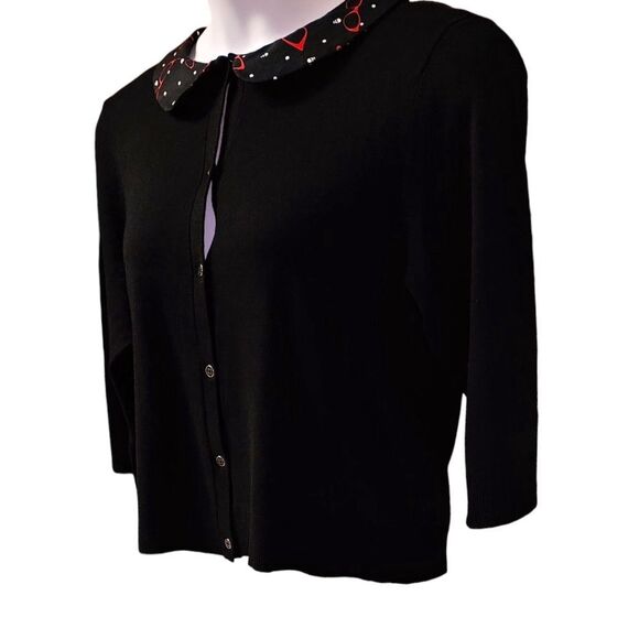 TORRID RETRO CHIC SKULLS/SUNGLASSES DESIGN COLLAR 3/4 Sleeve button- up Sweater - Picture 3 of 16